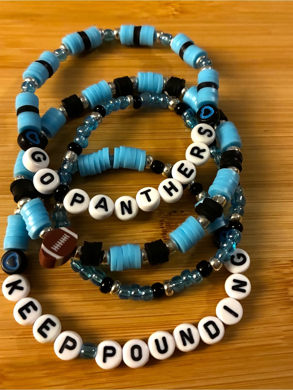 'Go Panthers' & 'Keep Pounding' Beaded Stretch Bracelet Set